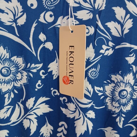 Women's Full Length House Dress Short Sleeve  Zipper Front Blue SZ L NWT - Picture 6 of 10